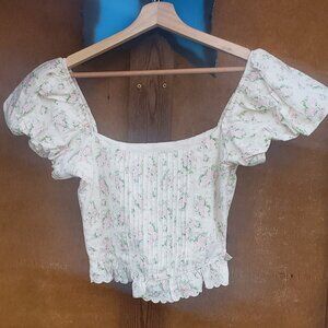 Altar'd State Floral Print Square Neck Short Puff Sleeve Top